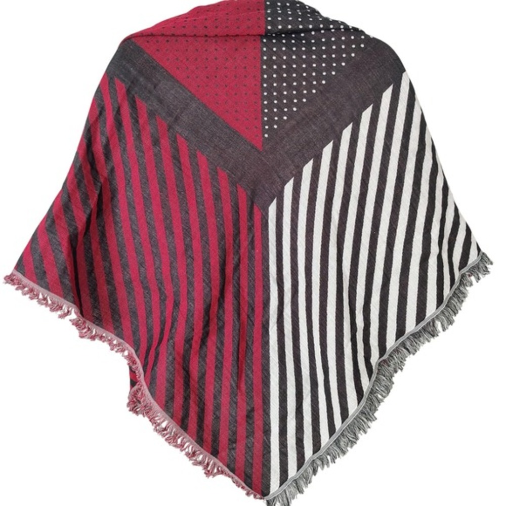 Rebecca Minkoff Red‎ Black Pink Striped Polka Dot Reversible Cotton Scarf Wrap